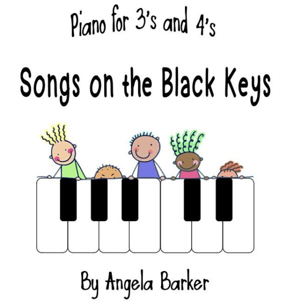 A book cover with four kids playing piano