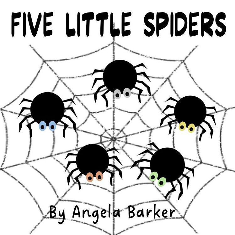A book cover with six different colored spiders on it.