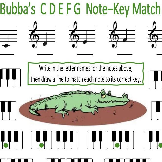 A sheet music with notes and an alligator.
