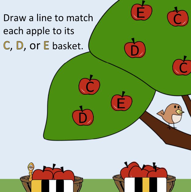 A drawing of an apple tree with apples in it.
