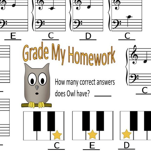 A sheet music with an owl sitting on top of it.