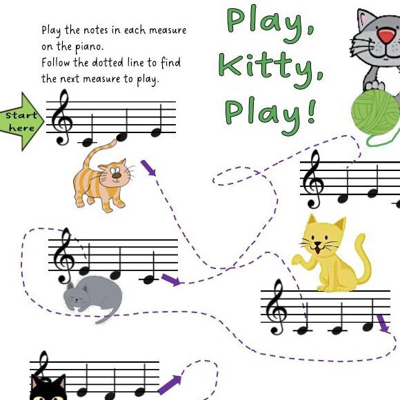 A sheet music page with cats and mice on it.