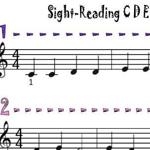 A sheet music with the sight-reading cde written on it.