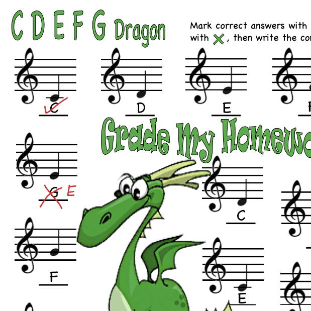 A dragon is standing in front of some music notes.