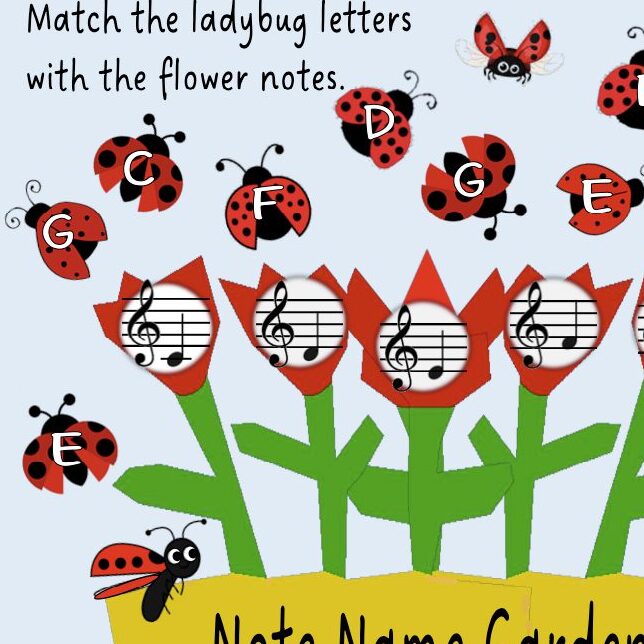 A lady bug letter match game with the flower notes.