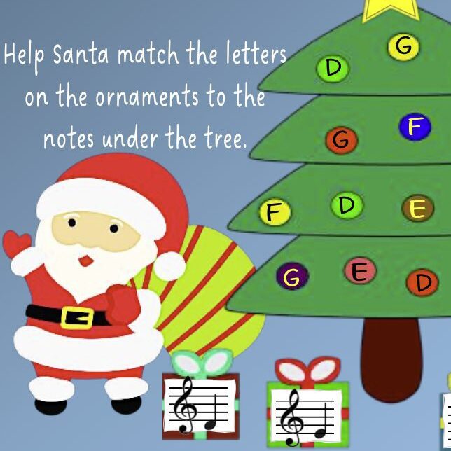 A christmas themed game with santa claus and music notes.