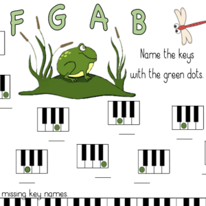 A frog and dragonfly piano worksheet