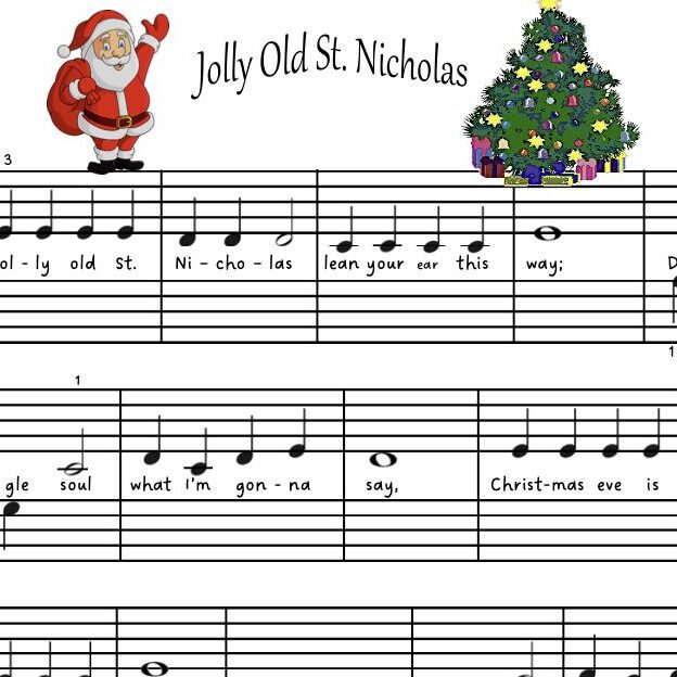 A sheet music with christmas carols and notes.
