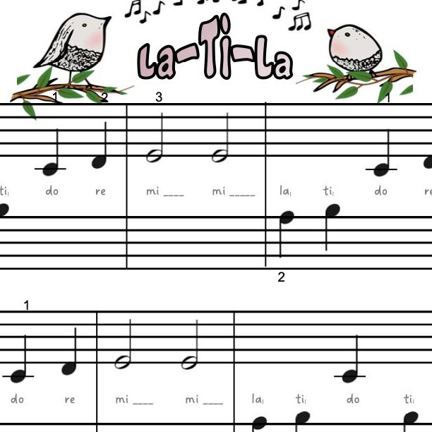 A sheet music with two birds on top of it.