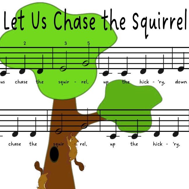 A sheet music with the words " let us chase the squirrel ".