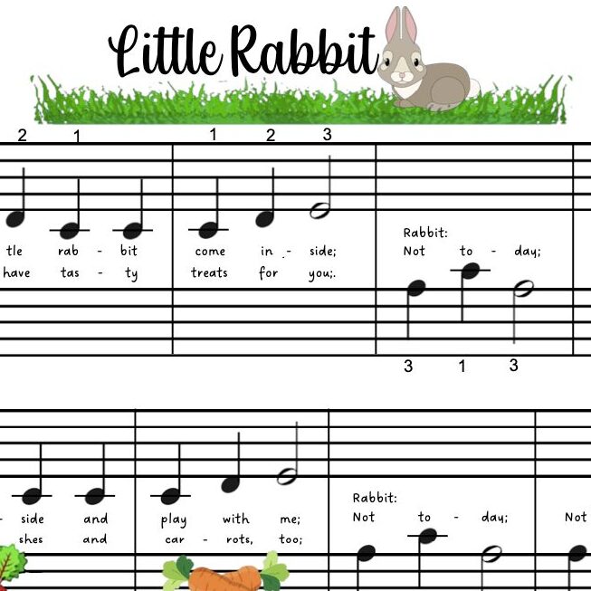 A sheet music with the words " little rabbit ".