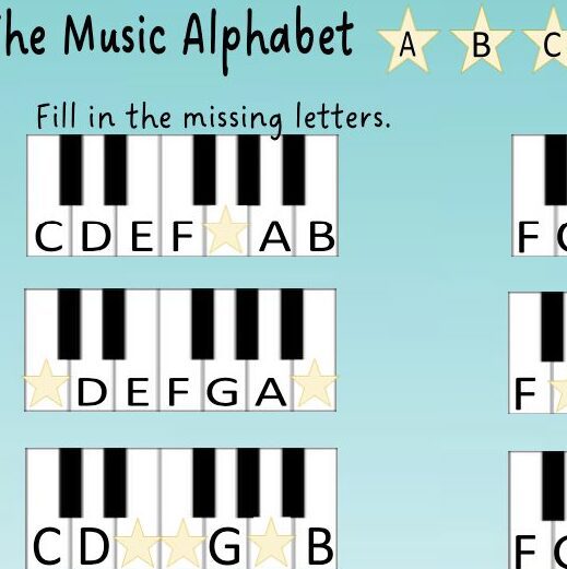 A picture of the music alphabet with letters.