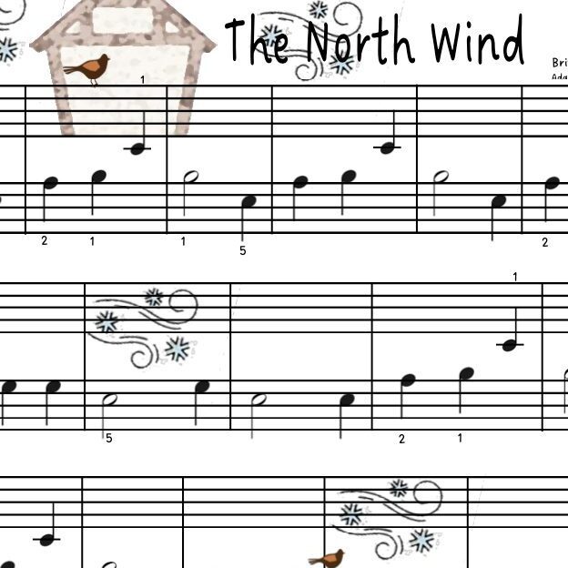 A sheet music with notes and the words " the north wind ".