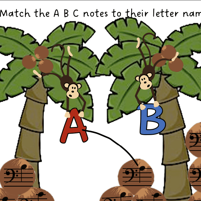 A monkey is hanging from the tree with letters.