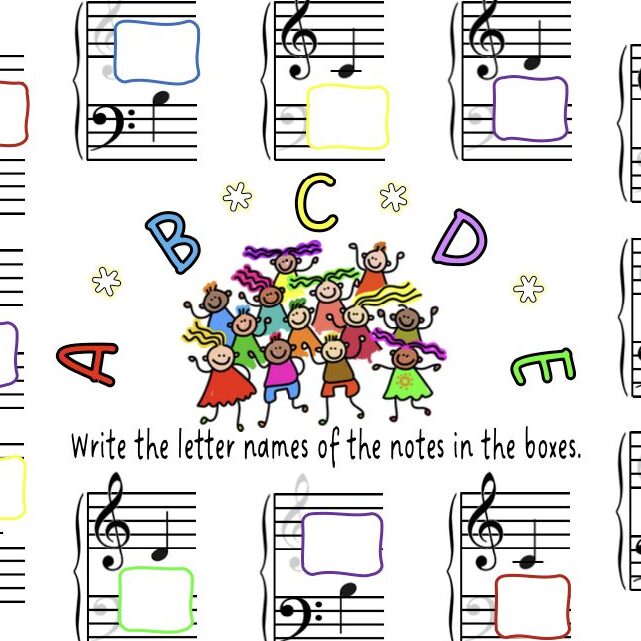 A sheet of music with children playing on it.