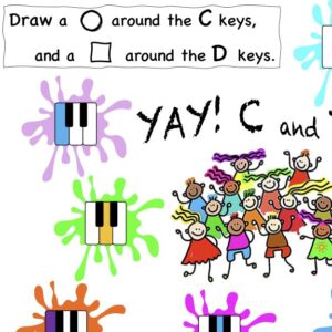 A sheet with children playing piano and singing.