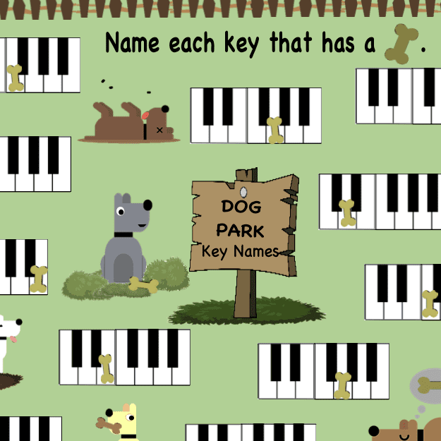 A bunch of dogs that are sitting in front of some keys.