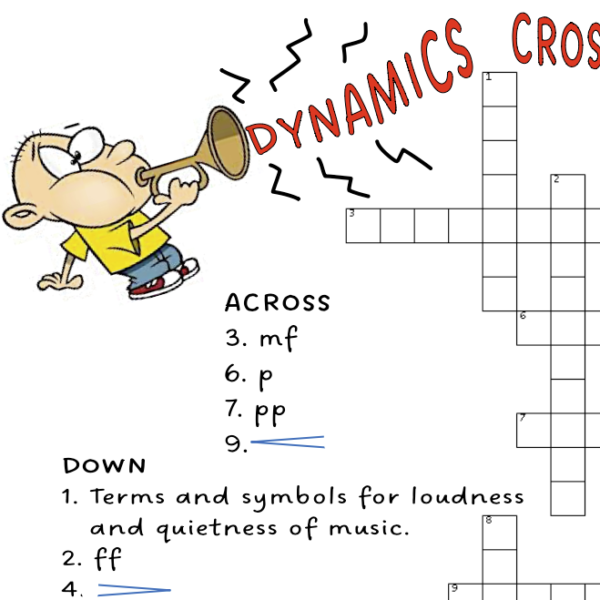 A crossword puzzle with an image of a man holding a trumpet.