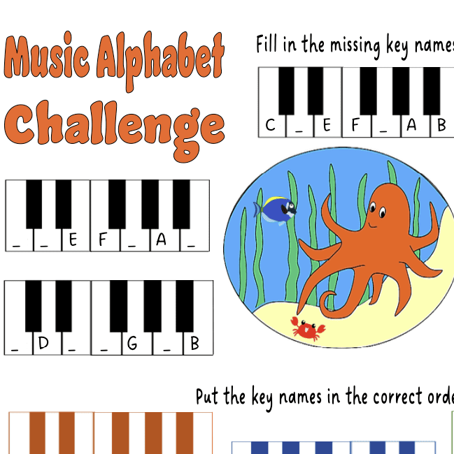 A picture of an ocean with the words music alphabet challenge.