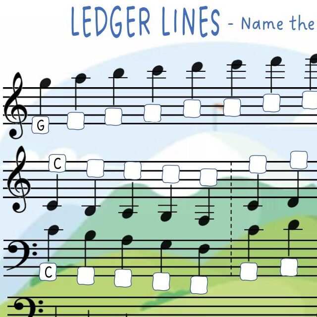 A sheet music with the name of the ledger lines.