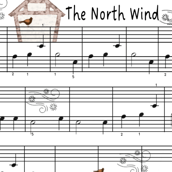 A sheet music with notes and the words " the north wind ".