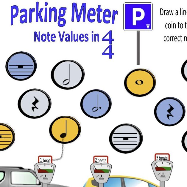 A parking meter with notes in it and some cars