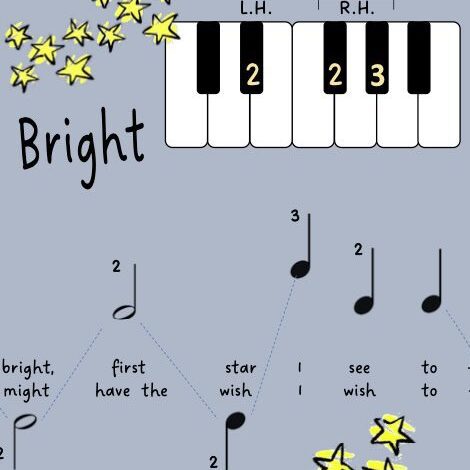 A sheet music with stars and notes on it.