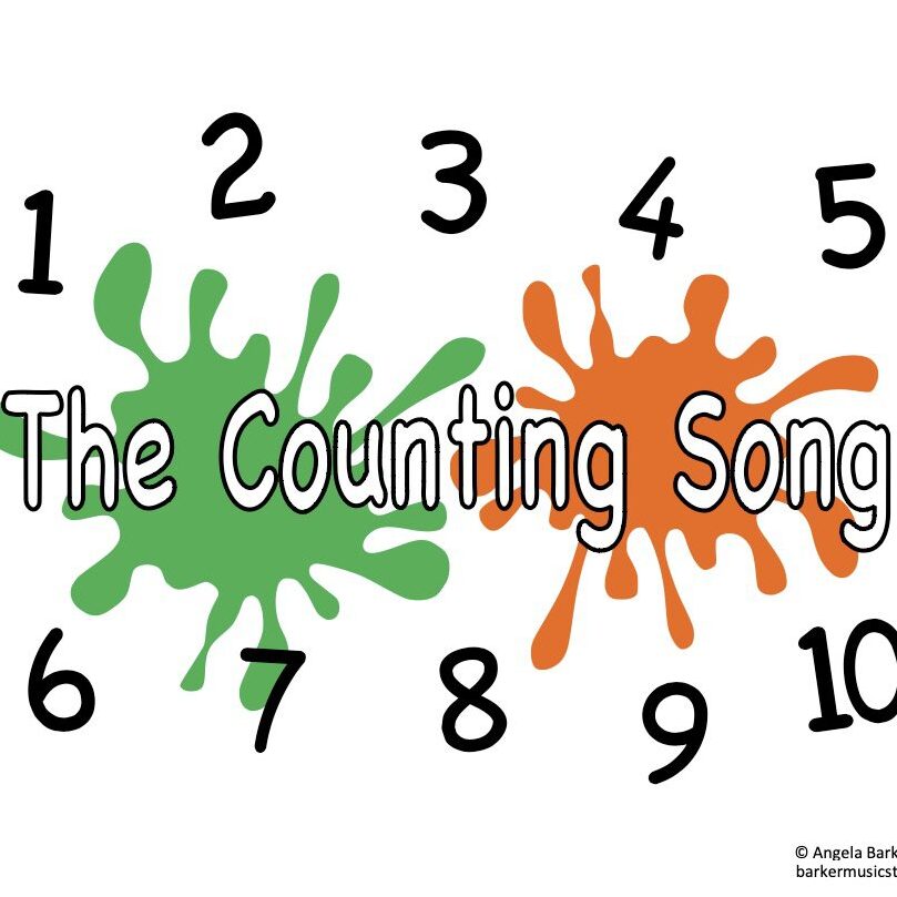 A green and orange paint splatter with the words " the counting song ".