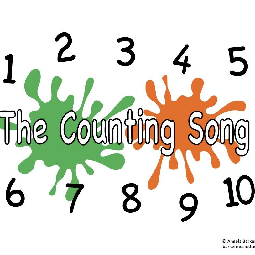 A green and orange paint splatter with the words " the counting song ".