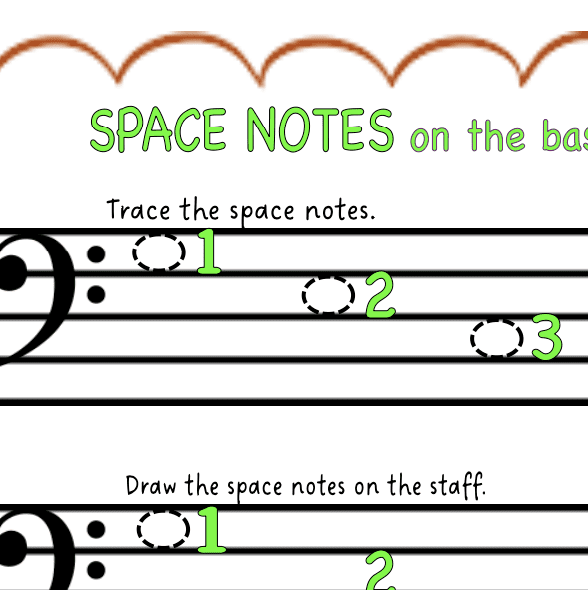 A sheet music page with space notes on the back.